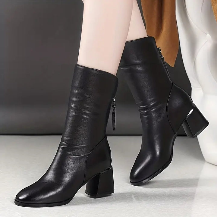 Eden | Women’s vegan leather boots with block heel and back zipper