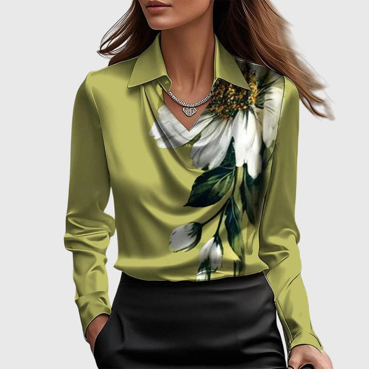 Sylvie | Glossy blouse with pleated neckline