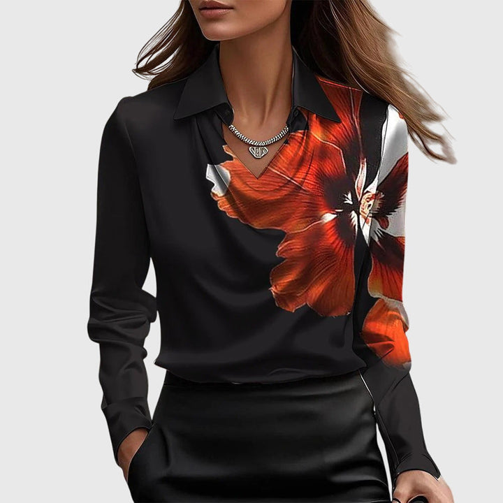 Sylvie | Glossy blouse with pleated neckline