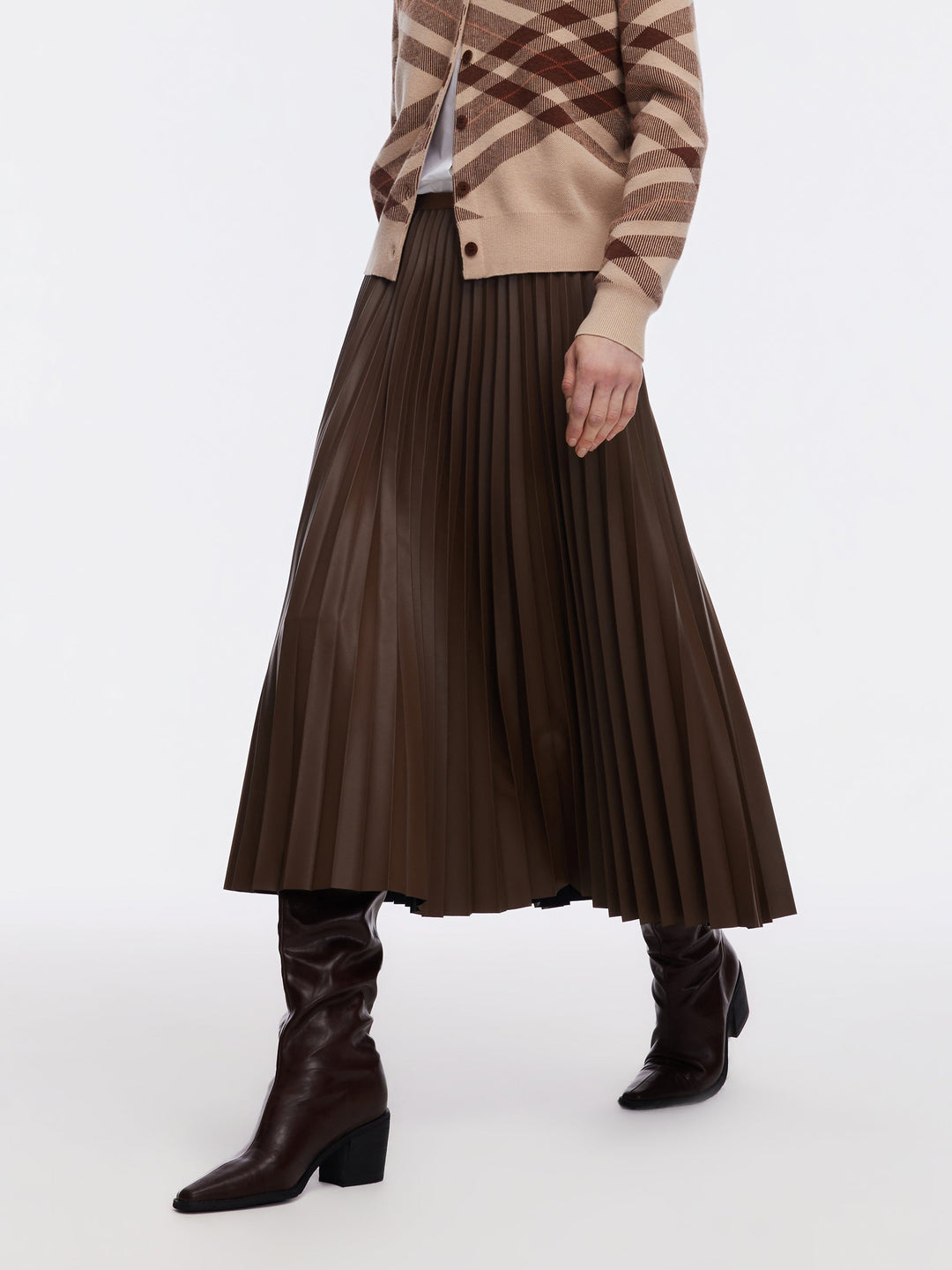 Delaney | Women's leather pleated A-line midi skirt