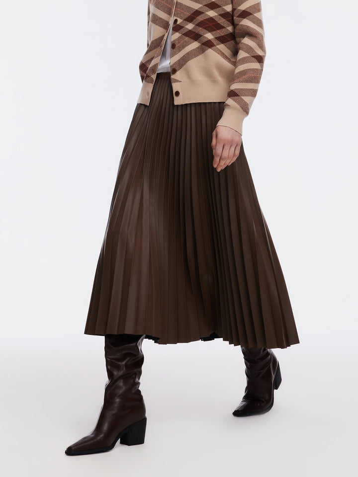 Delaney | Women's leather pleated A-line midi skirt