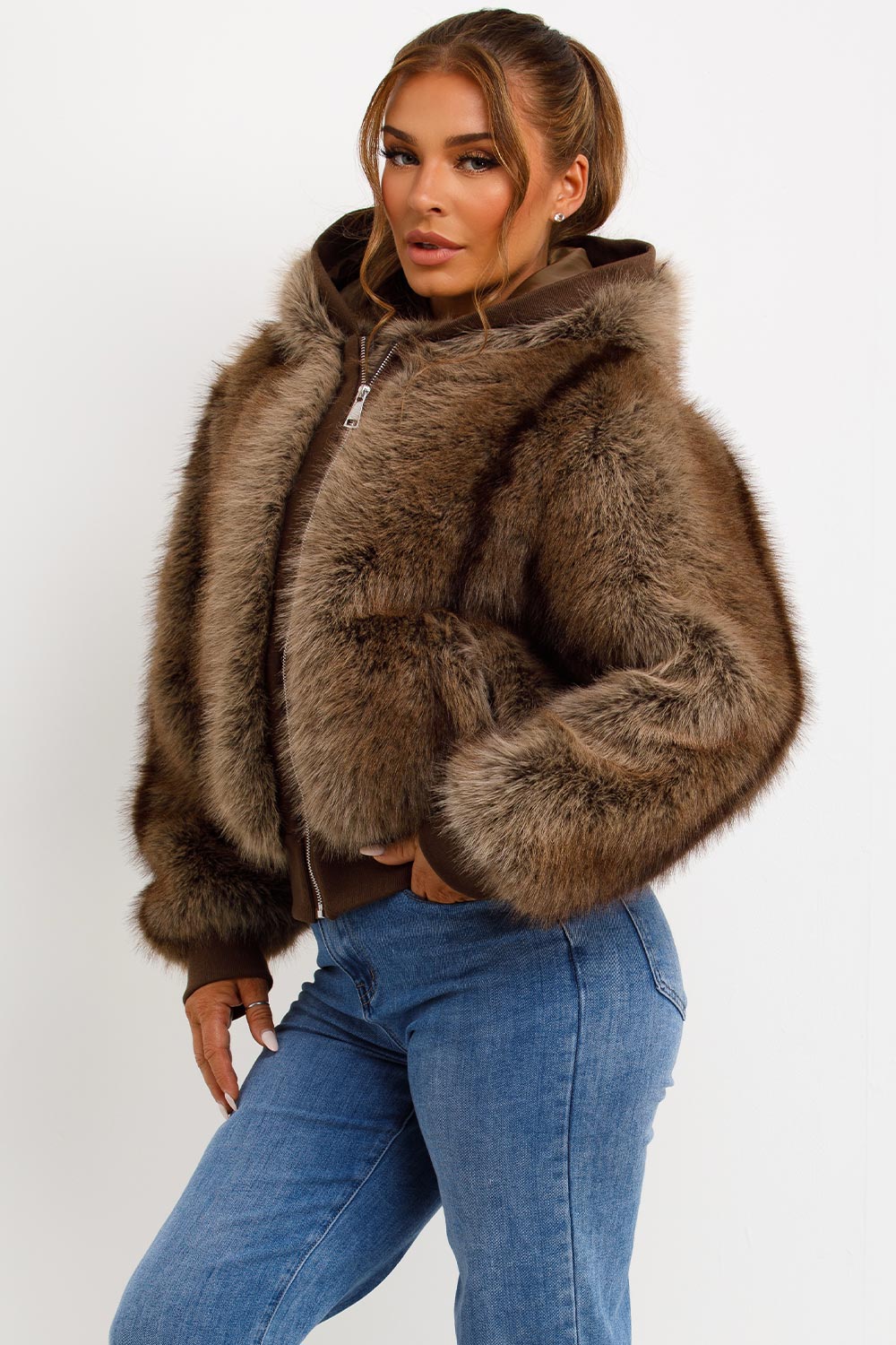 Zariah | Women’s faux fur bomber jacket with hood
