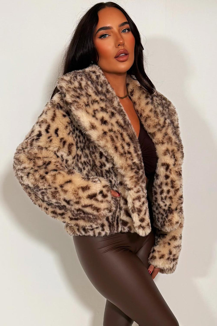 Adalee | Women’s cropped leopard print faux fur jacket