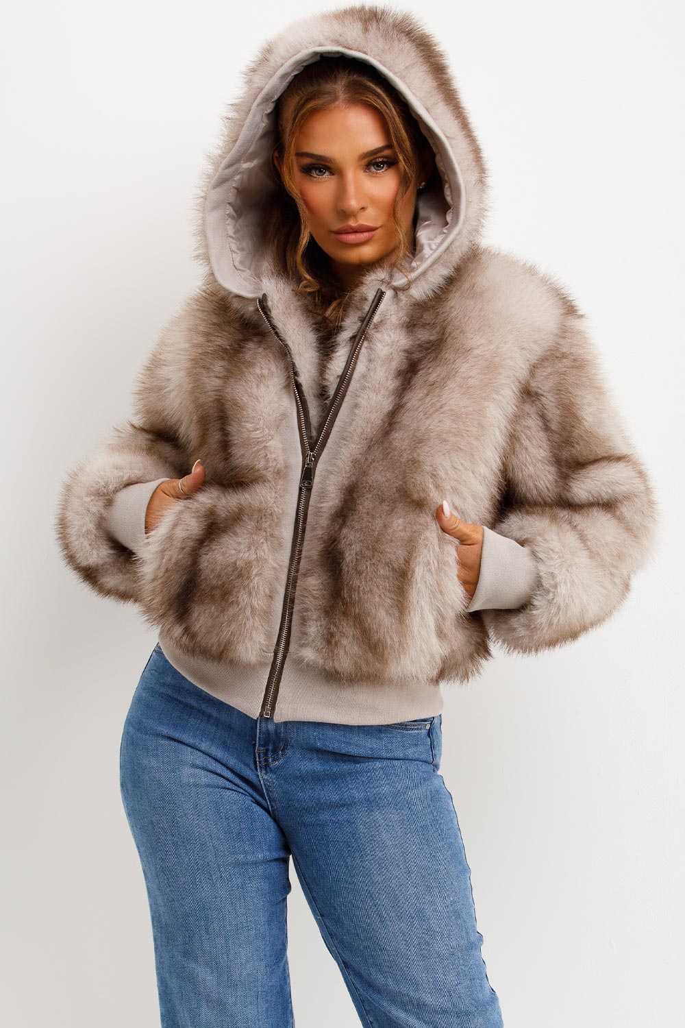 Maia | Women’s faux fur hooded bomber jacket