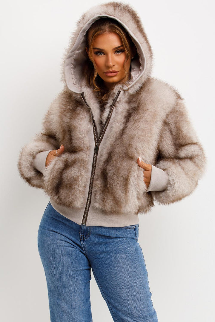Maia | Women’s faux fur hooded bomber jacket
