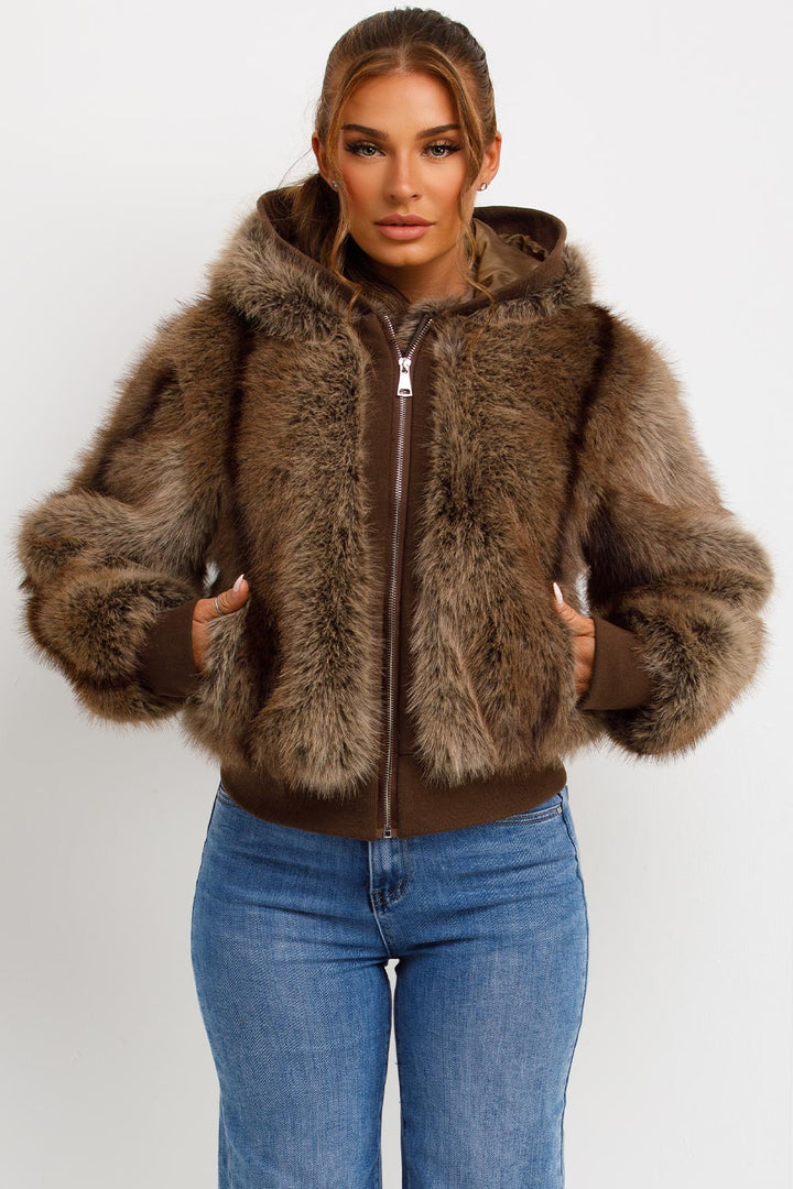 Zariah | Women’s faux fur bomber jacket with hood