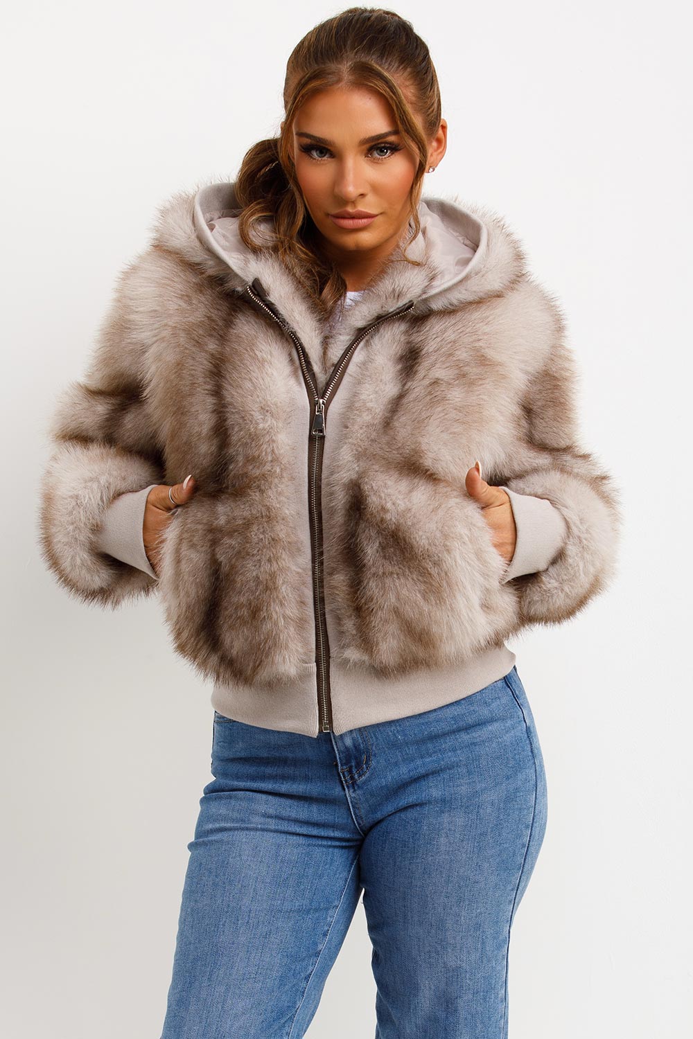Maia | Women’s faux fur hooded bomber jacket