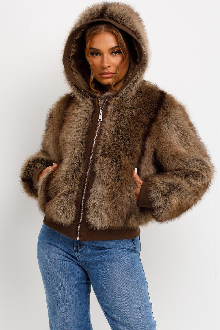 Zariah | Women’s faux fur bomber jacket with hood