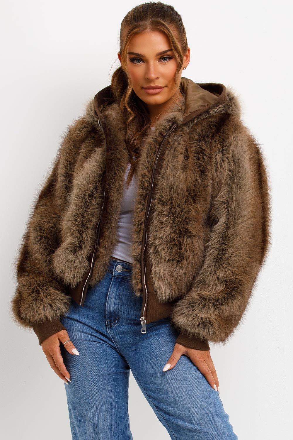 Zariah | Women’s faux fur bomber jacket with hood