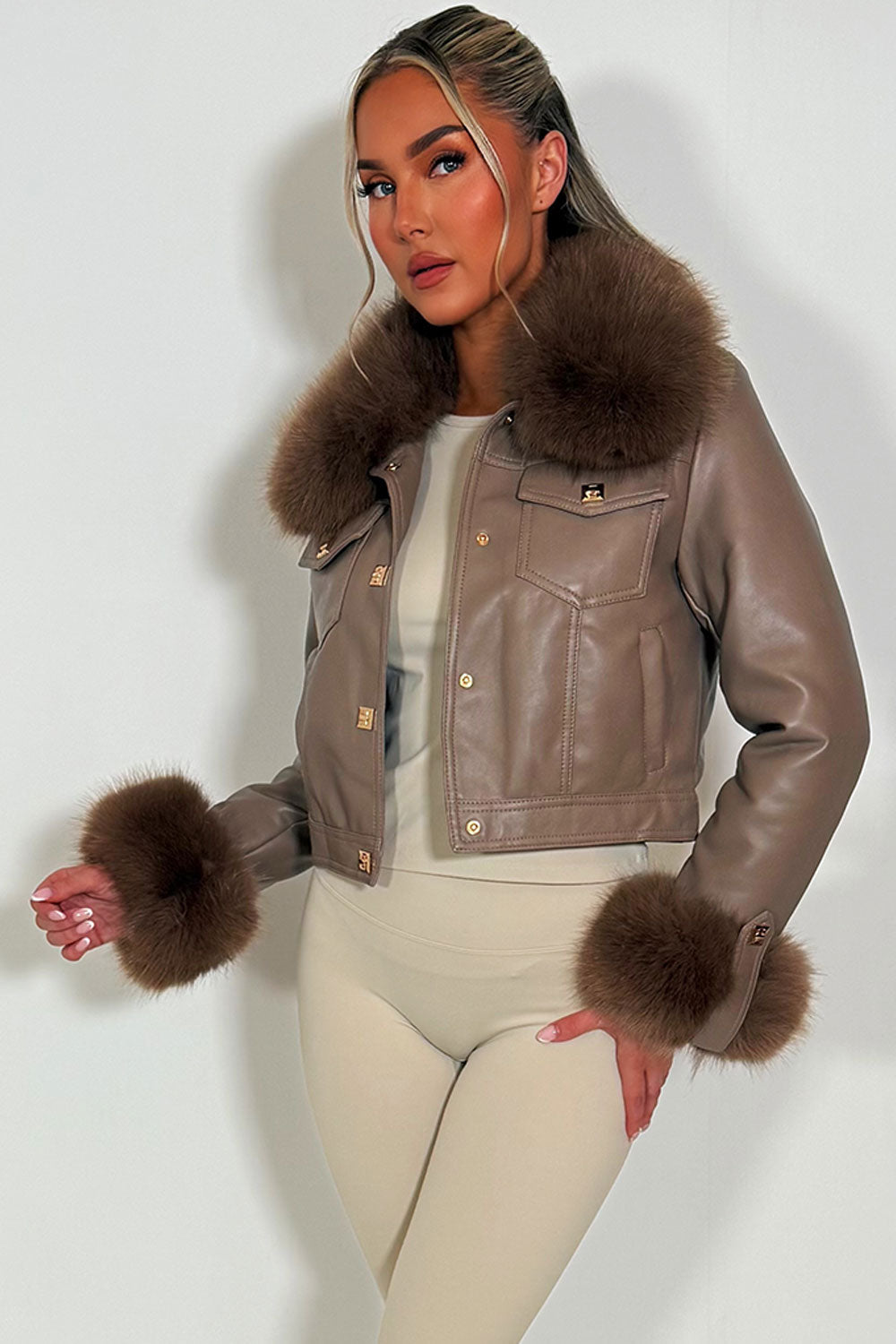 Chelsea | Women’s faux leather bomber jacket with detachable fur