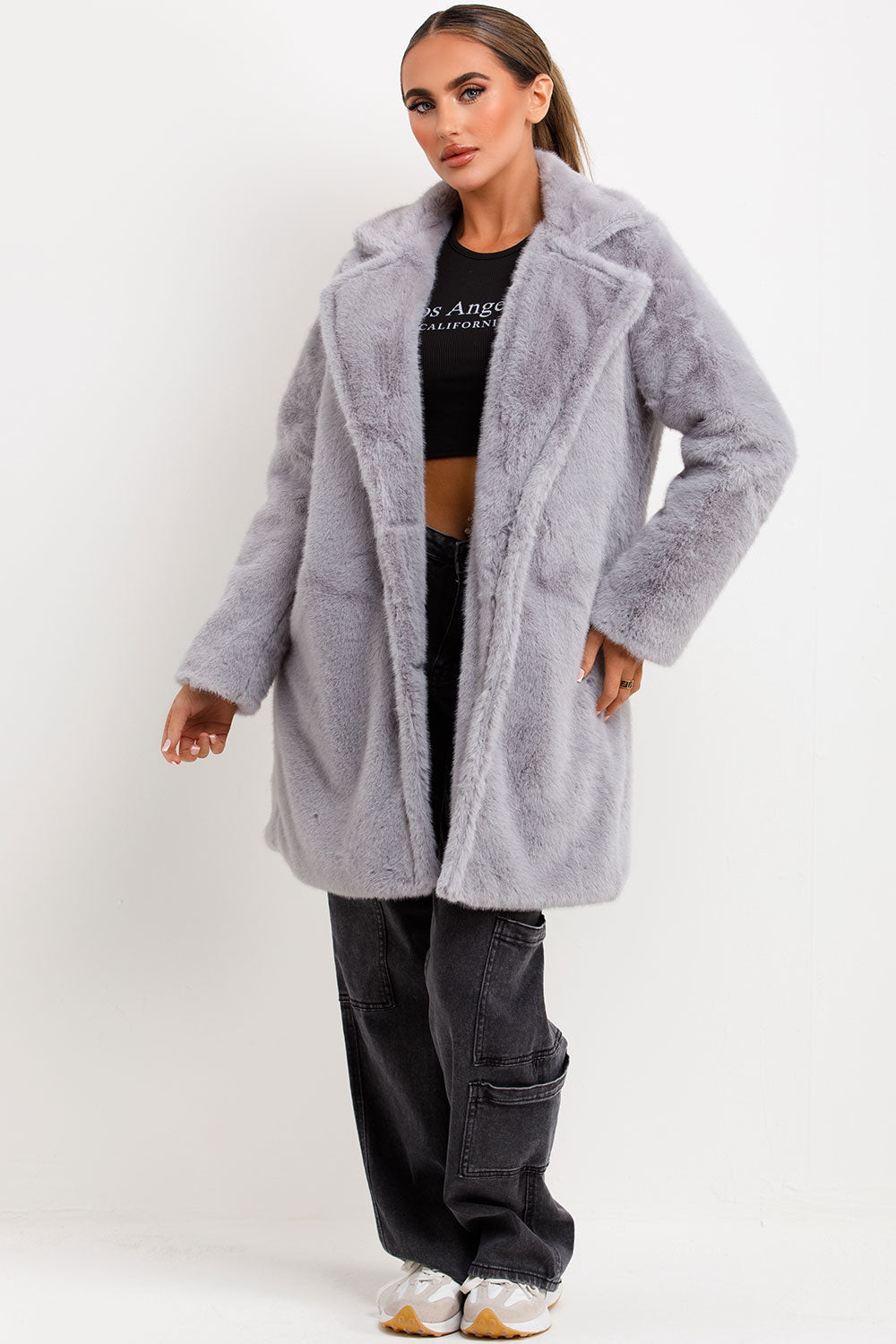 Amaris | Women’s faux fur coat with lapel collar