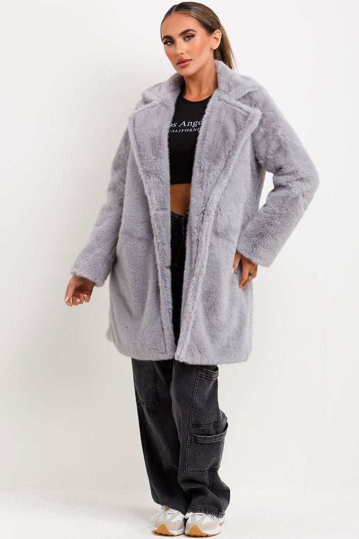 Amaris | Women’s faux fur coat with lapel collar