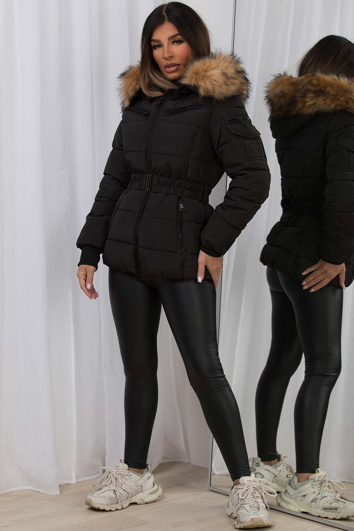 Lucille | Women’s belted faux fur hooded puffer jacket