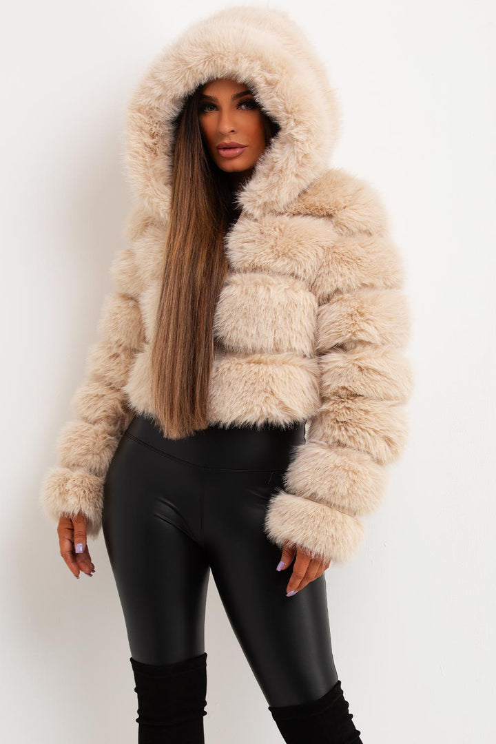Karla | Women’s plush faux fur hooded cropped jacket