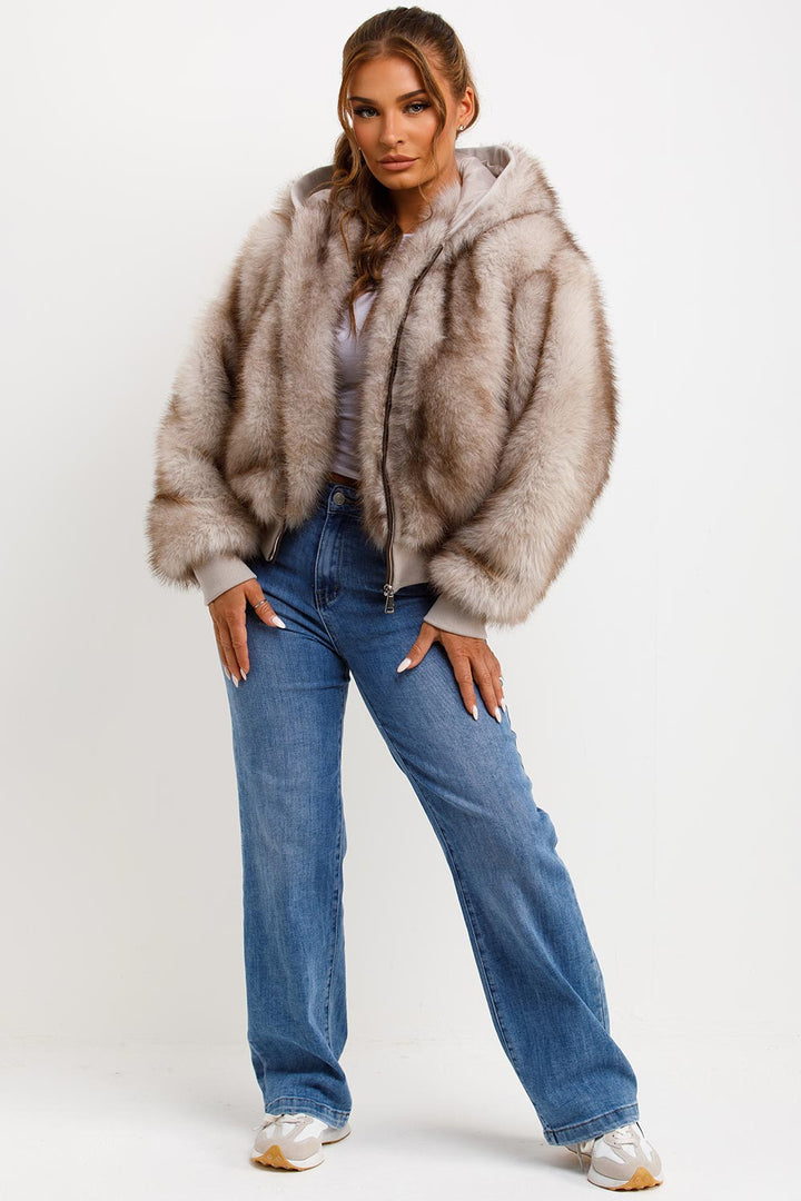 Maia | Women’s faux fur hooded bomber jacket