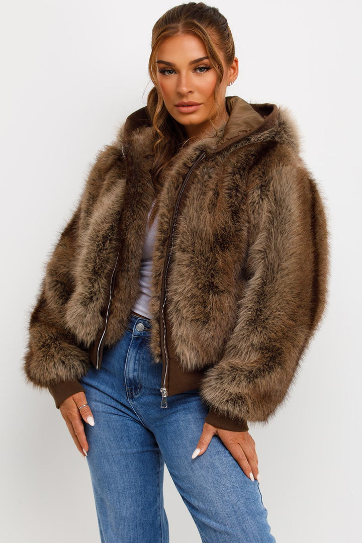 Zariah | Women’s faux fur bomber jacket with hood