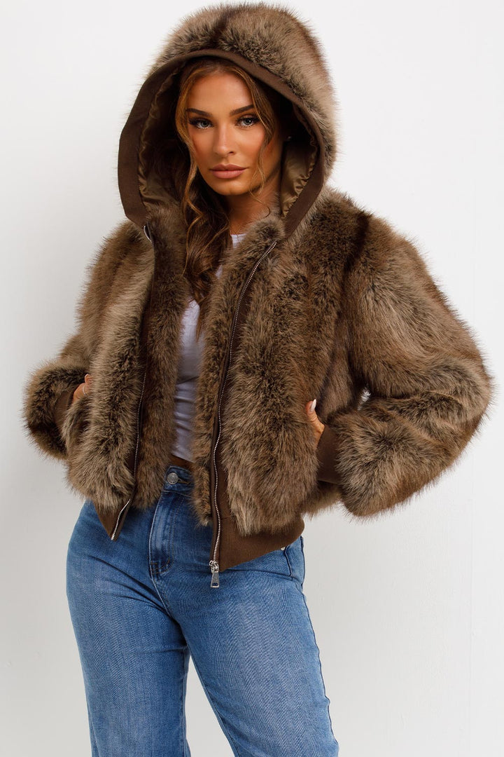 Zariah | Women’s faux fur bomber jacket with hood