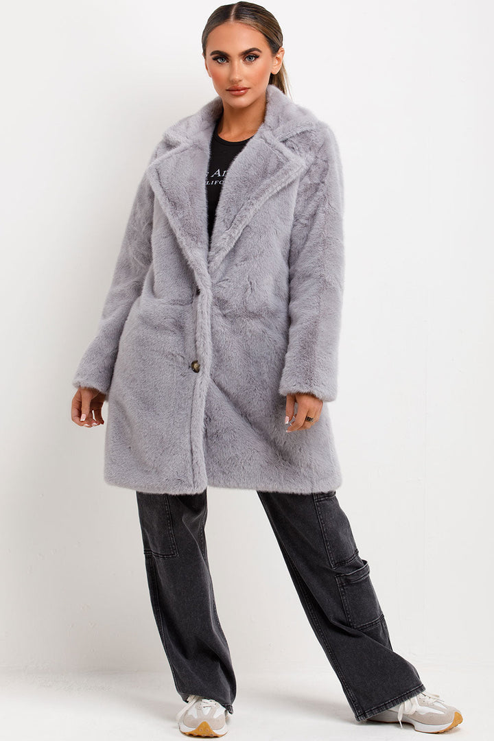 Amaris | Women’s faux fur coat with lapel collar
