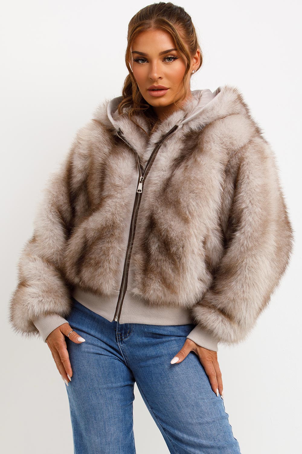 Maia | Women’s faux fur hooded bomber jacket