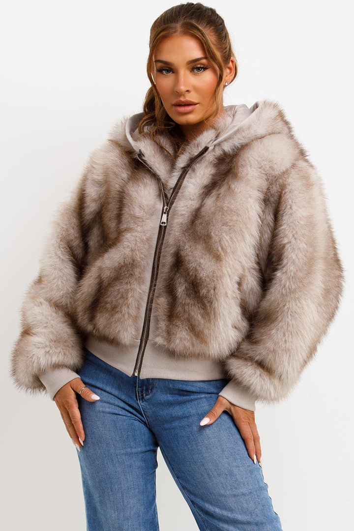 Maia | Women’s faux fur hooded bomber jacket