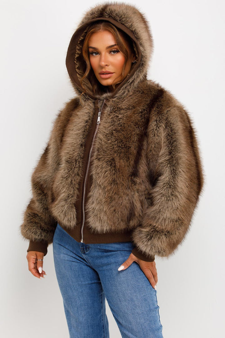 Zariah | Women’s faux fur bomber jacket with hood