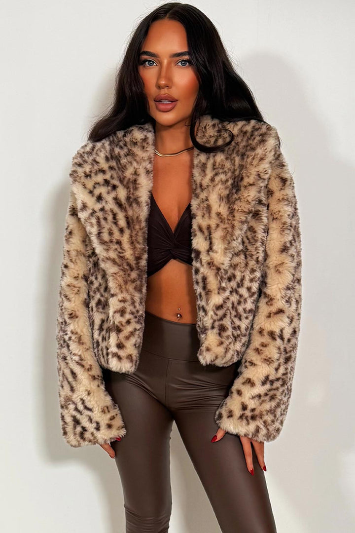 Adalee | Women’s cropped leopard print faux fur jacket