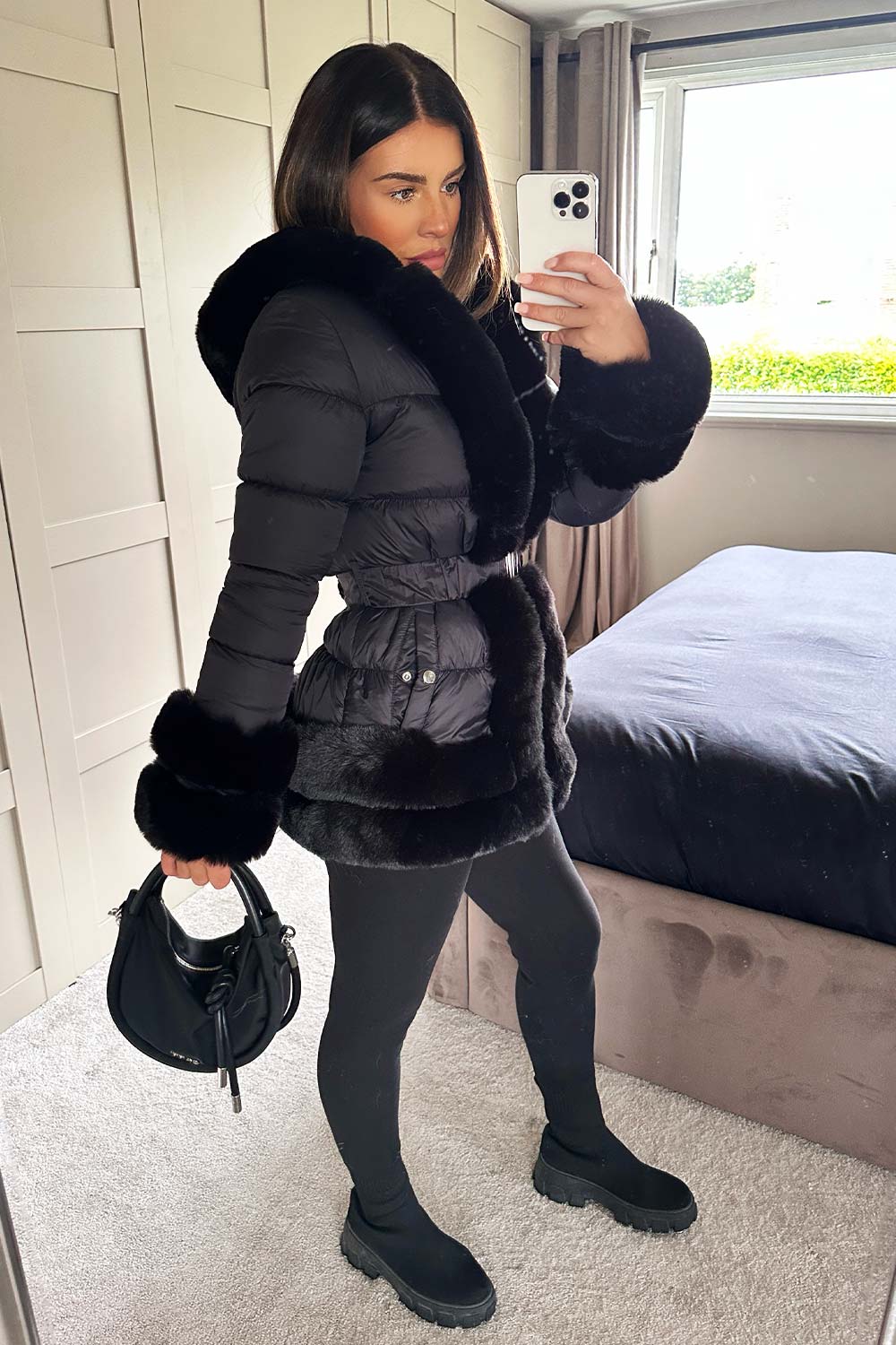 Estelle | Women’s luxe faux fur trim belted puffer jacket