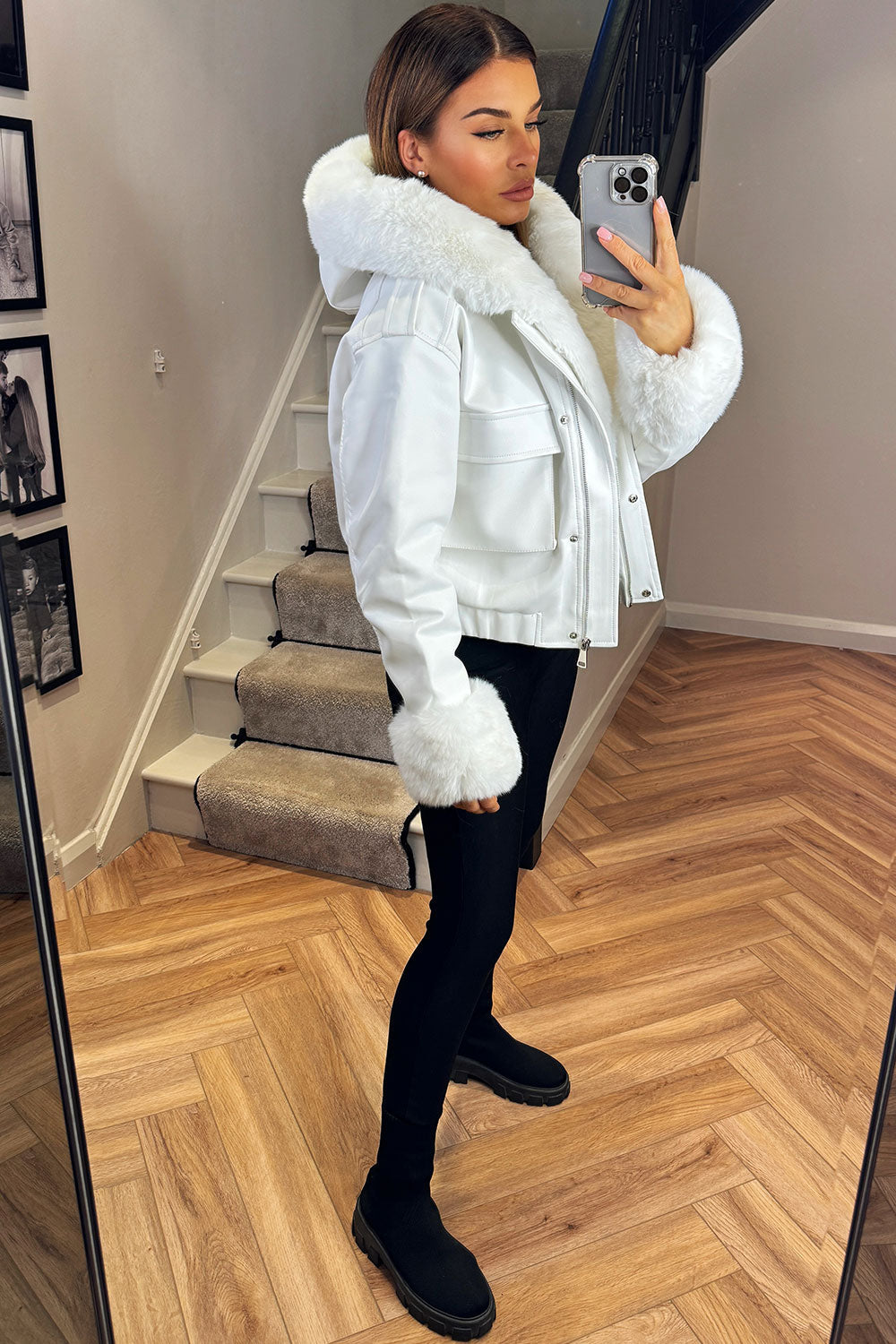 Ariella | Women’s faux fur trim bomber jacket