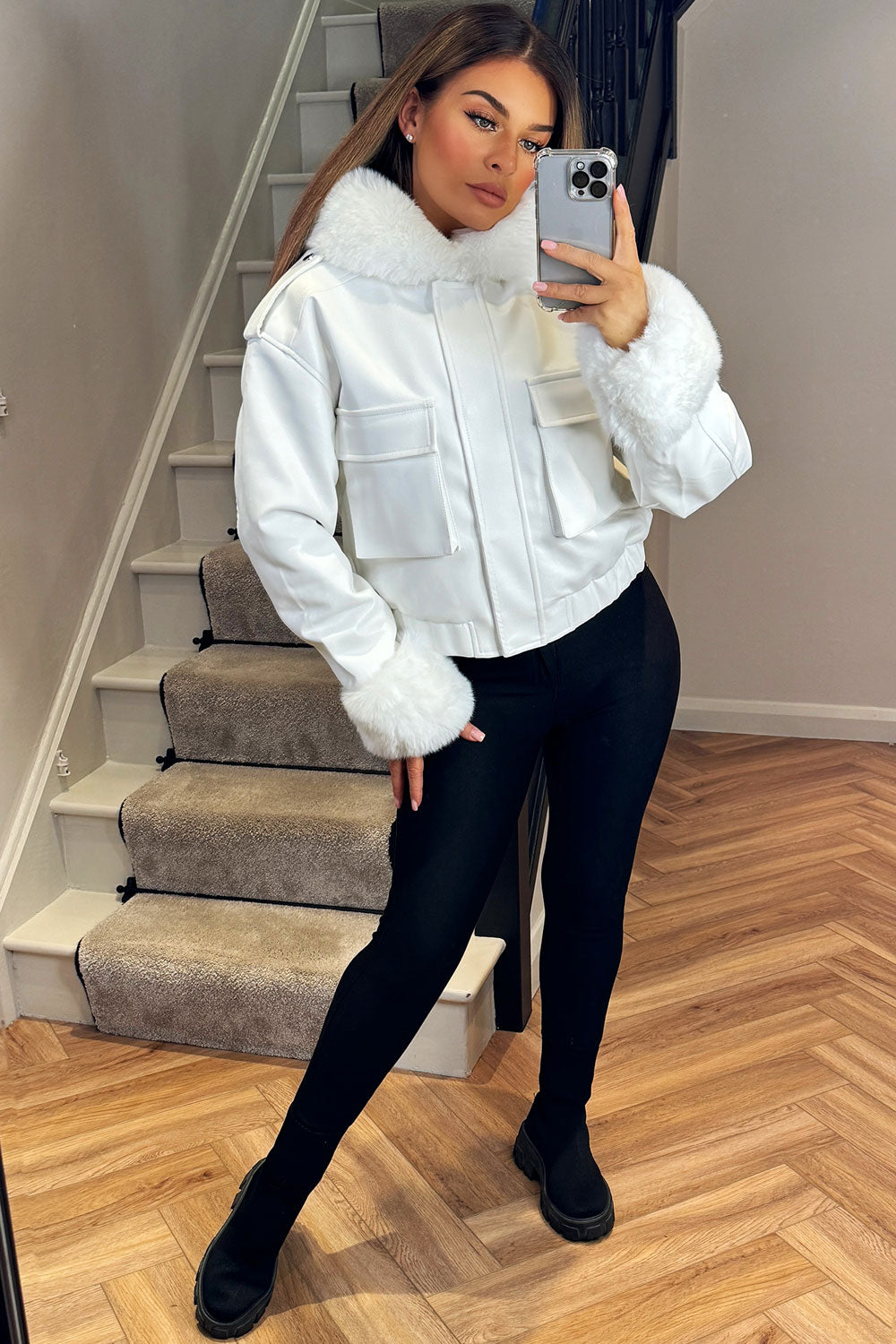 Ariella | Women’s faux fur trim bomber jacket