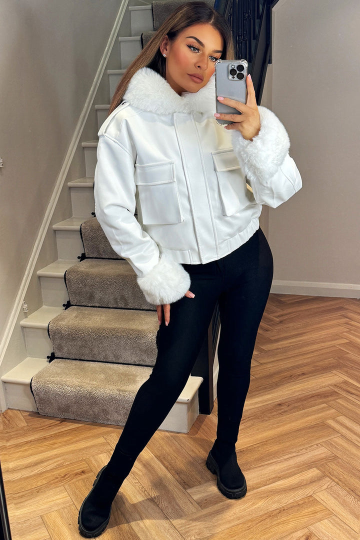 Ariella | Women’s faux fur trim bomber jacket
