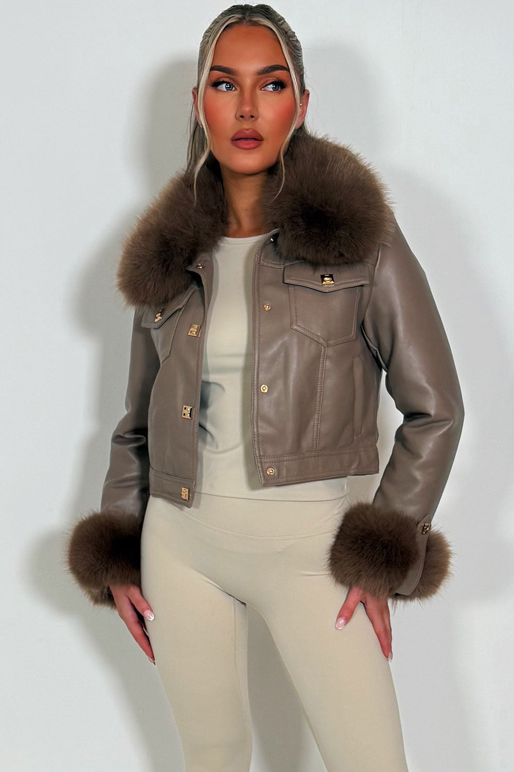 Chelsea | Women’s faux leather bomber jacket with detachable fur
