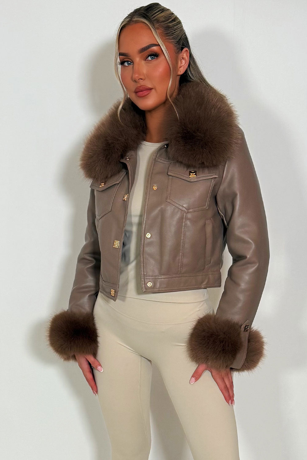 Chelsea | Women’s faux leather bomber jacket with detachable fur