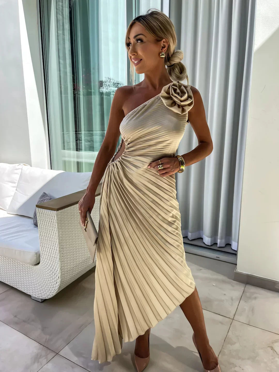Ara | Women’s maxi gala dress with one-shoulder design and floral