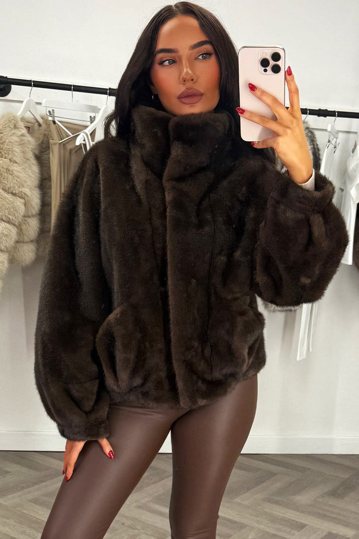 Zelda | Women’s funnel neck faux fur jacket