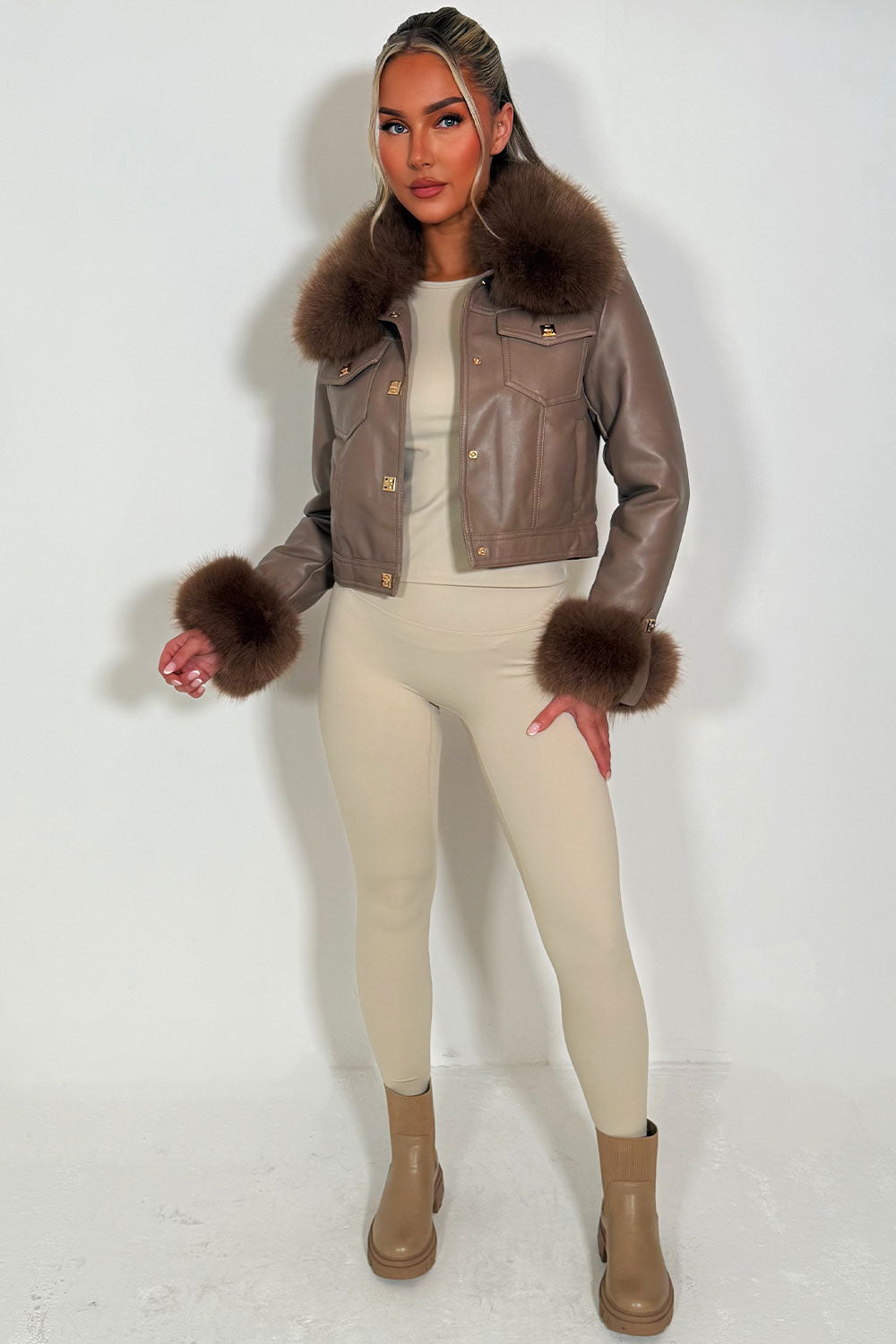 Chelsea | Women’s faux leather bomber jacket with detachable fur
