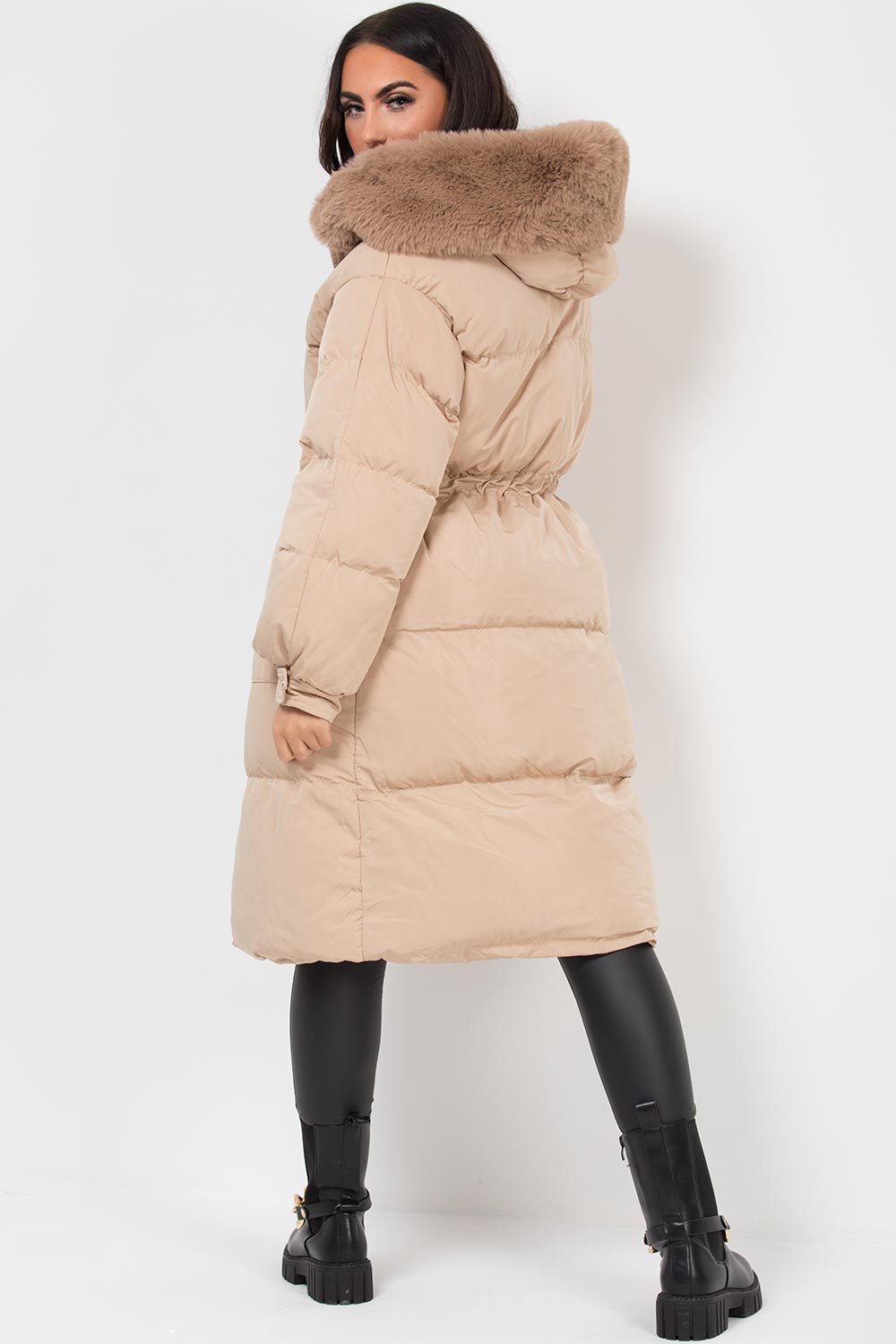 Jolie | Women's longline puffer coat with premium faux fur hood