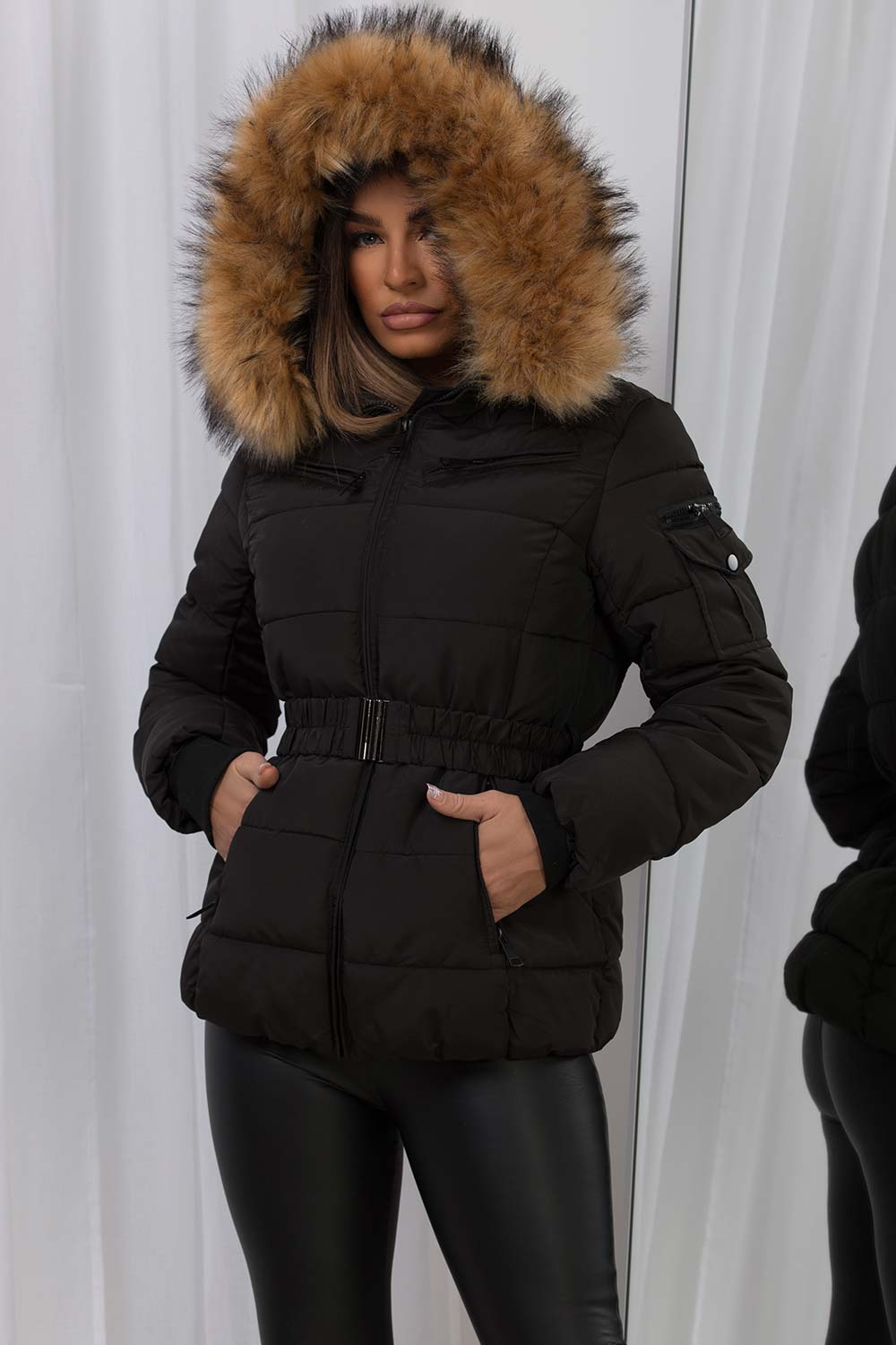 Lucille | Women’s belted faux fur hooded puffer jacket