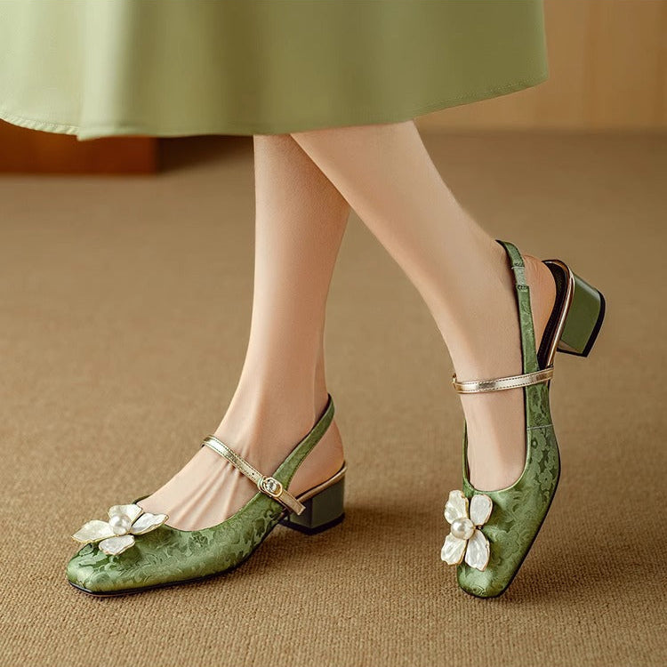 Azalea | Women’s block heel sandals with floral embellishment