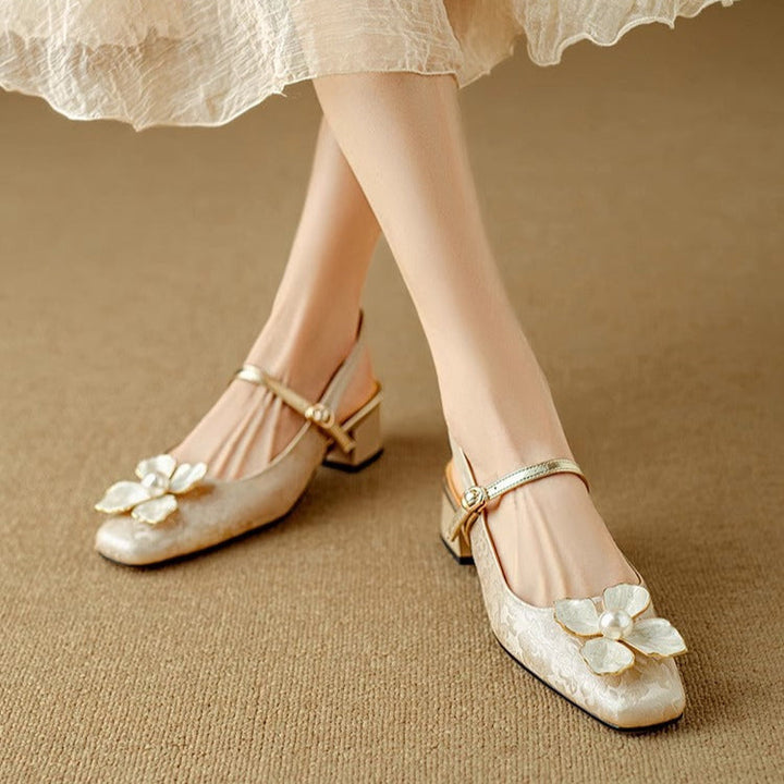 Azalea | Women’s block heel sandals with floral embellishment