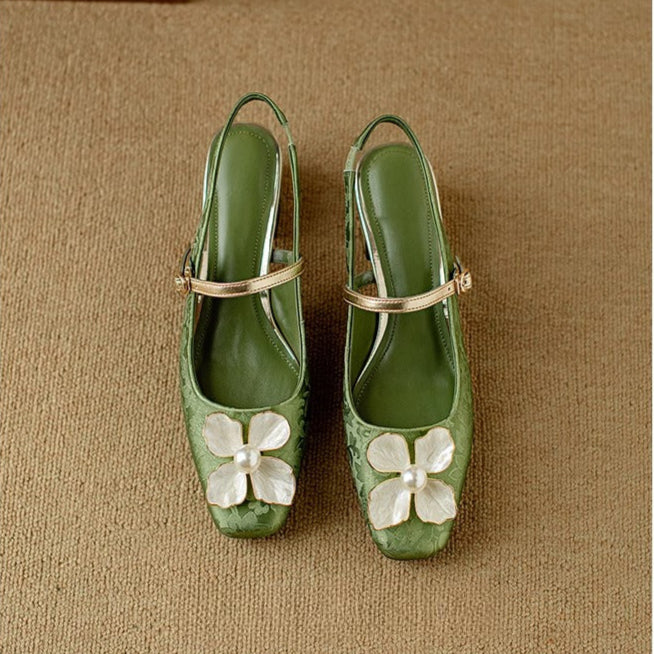 Azalea | Women’s block heel sandals with floral embellishment