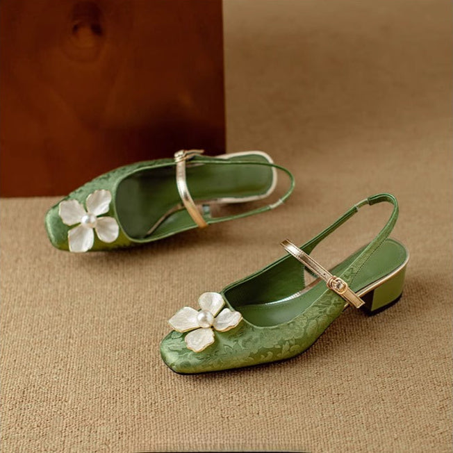 Azalea | Women’s block heel sandals with floral embellishment