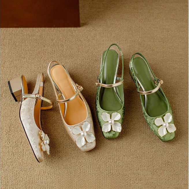 Azalea | Women’s block heel sandals with floral embellishment