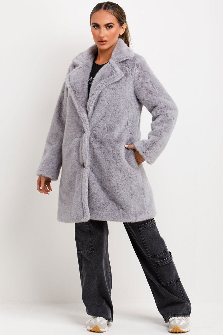Amaris | Women’s faux fur coat with lapel collar