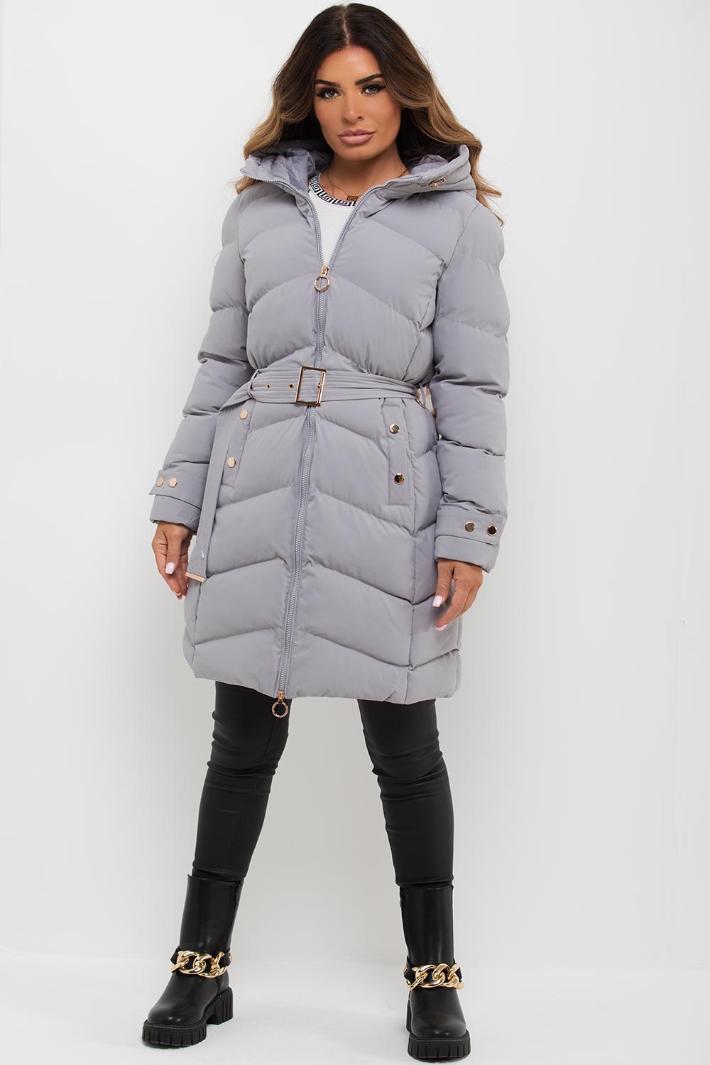 Esperanza | Women’s long puffer coat with belt and hood