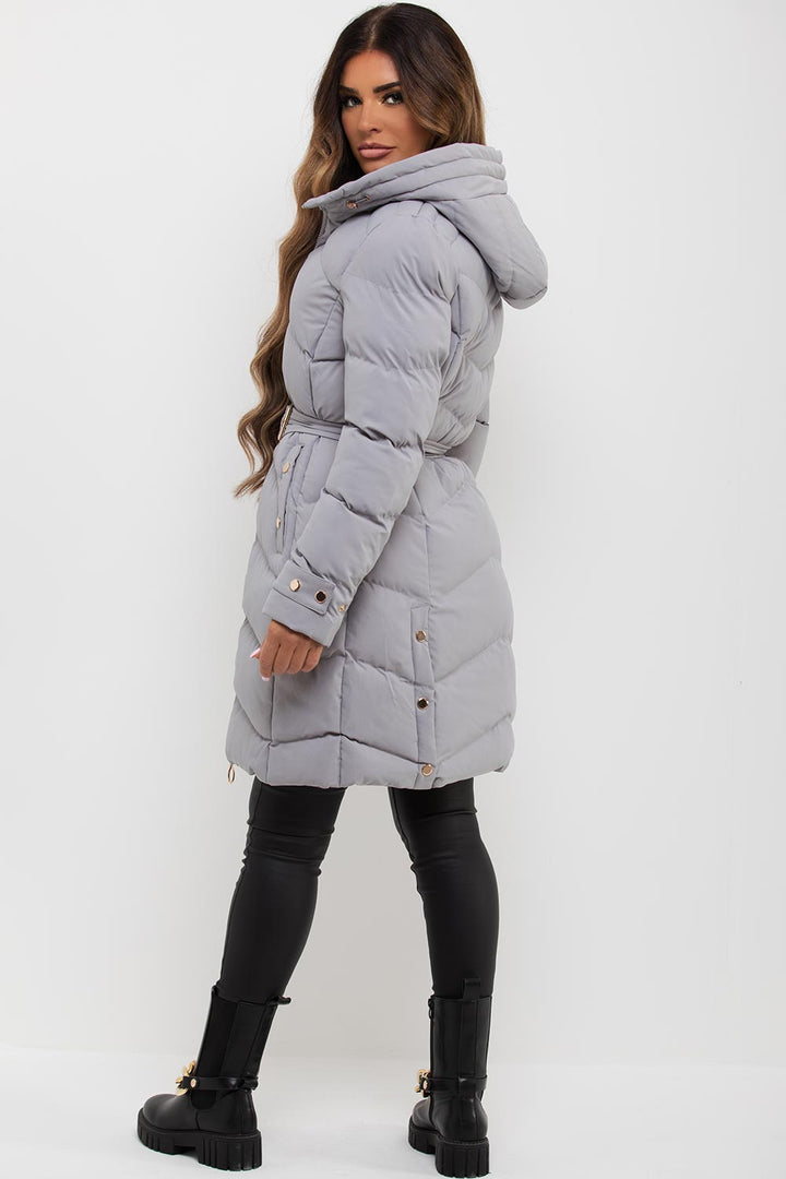 Esperanza | Women’s long puffer coat with belt and hood