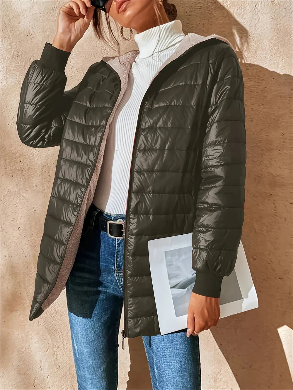 Aaleah  | Women’s quilted mid-length hooded jacket