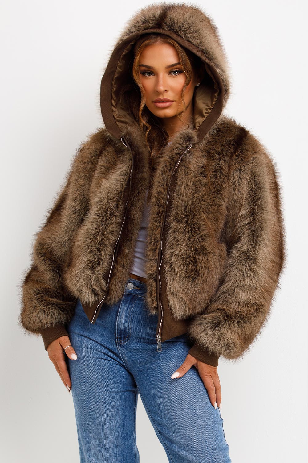 Zariah | Women’s faux fur bomber jacket with hood