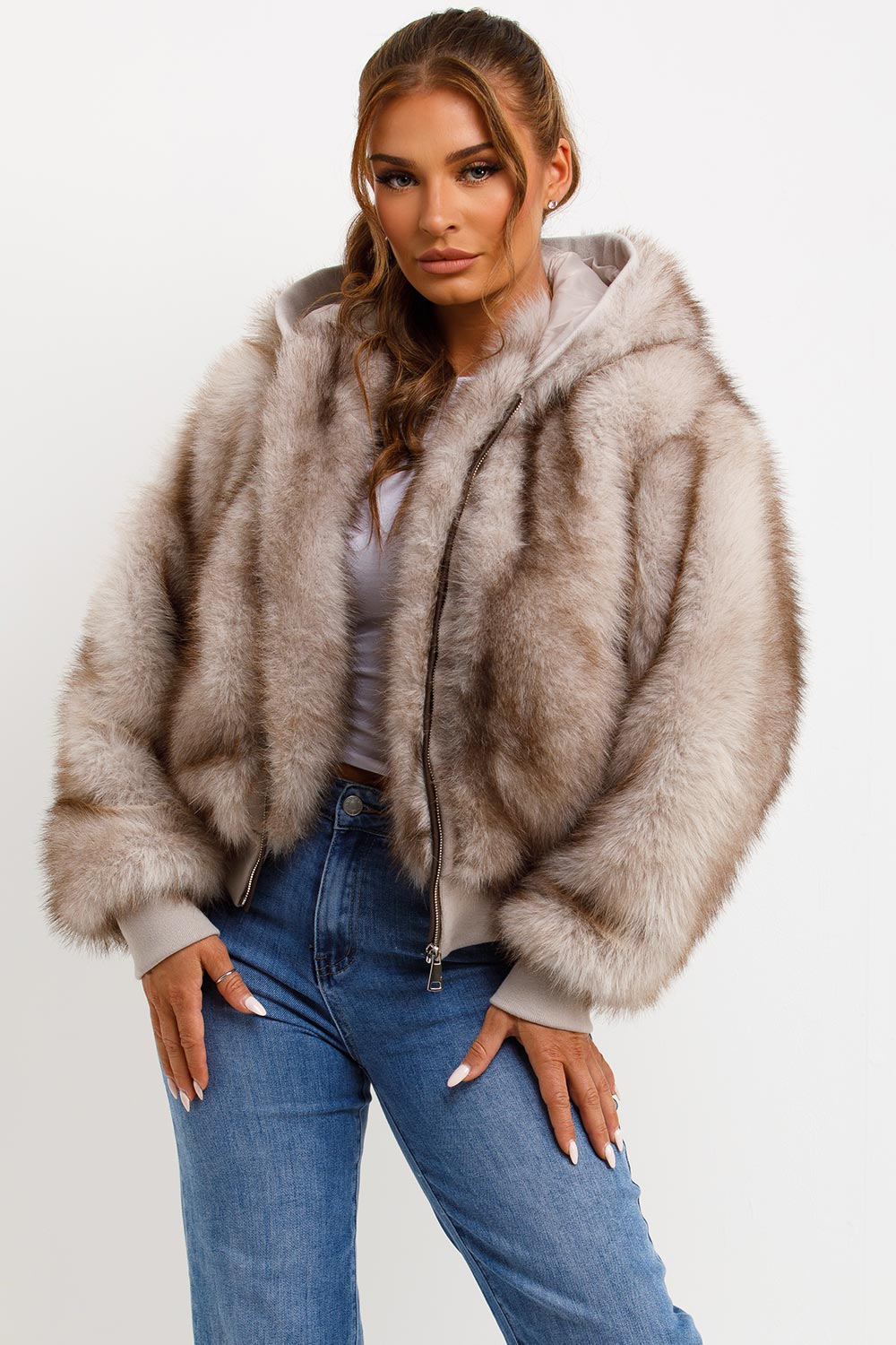 Maia | Women’s faux fur hooded bomber jacket