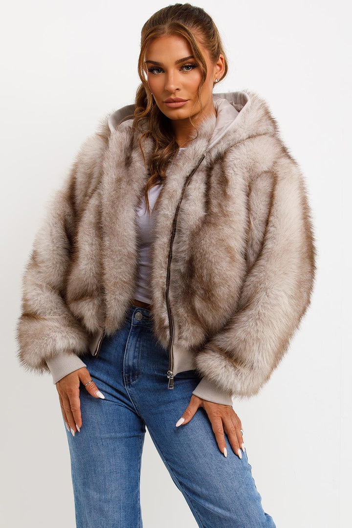 Maia | Women’s faux fur hooded bomber jacket
