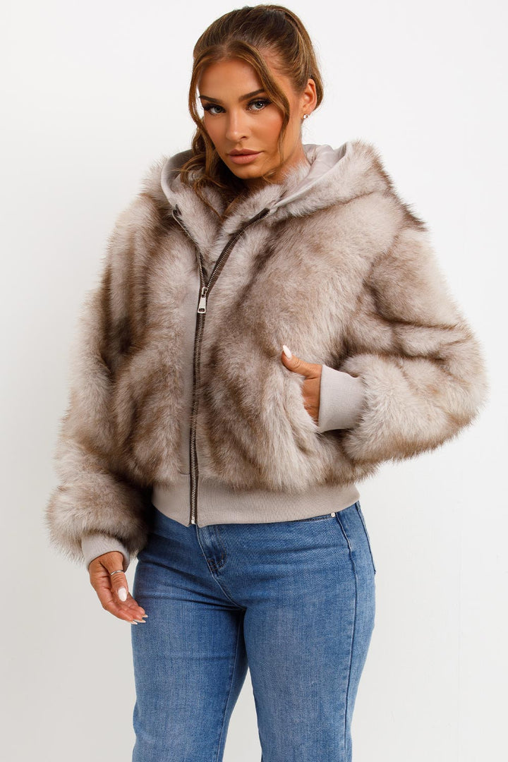 Maia | Women’s faux fur hooded bomber jacket